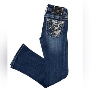 Miss Me Girls Size 8 Bootcut Jeans Rhinestone & Floral Embroidery